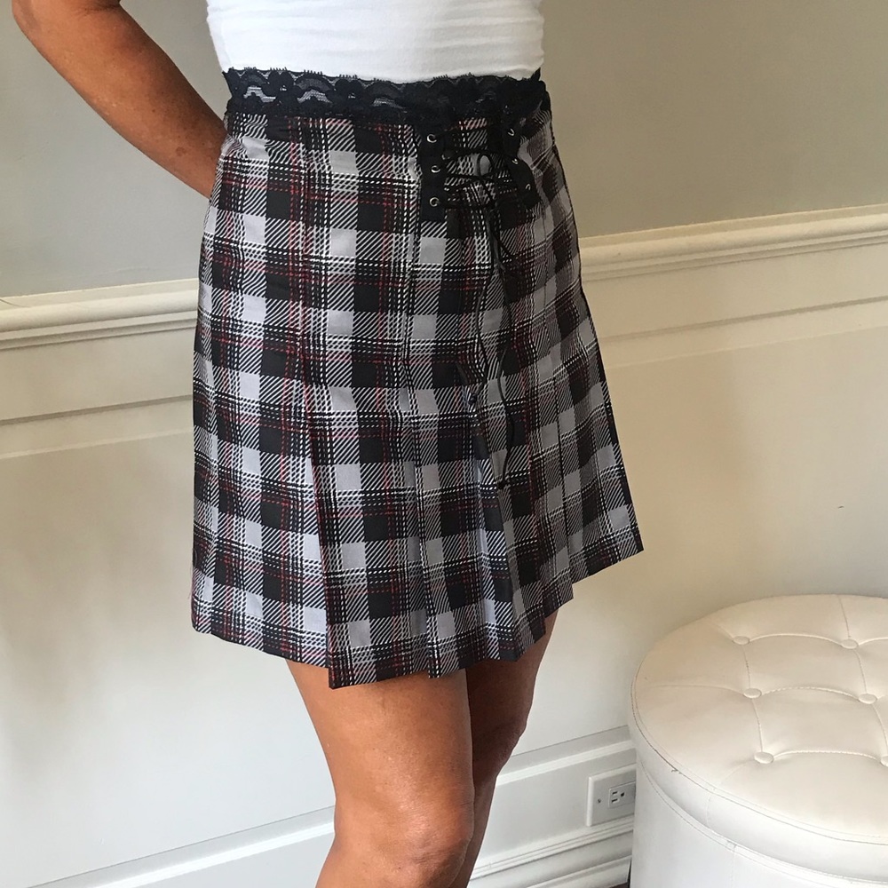 Sexy cotton pleated lace up skirt